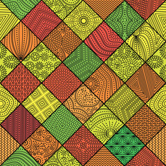 Geometric seamless pattern. The elements of a primitive ethnic art.
Lines, dots, stripes, circles, triangles, squares.