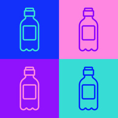 Pop art line Bottle of water icon isolated on color background. Soda aqua drink sign. Vector Illustration.