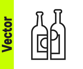 Black line Bottles of wine icon isolated on white background. Vector Illustration.