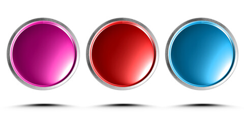 3d illustration push button pink, red, blue isolated on a white background.(with Clipping Path).
