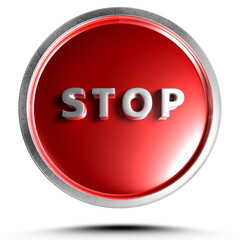 3D illustration Red push button stop stainless work edge  isolated on a white background.(with Clipping Path)