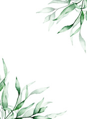 Leaf background, watercolor painting. Branch leaves texture pattern.