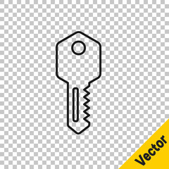 Black line House key icon isolated on transparent background. Vector Illustration.