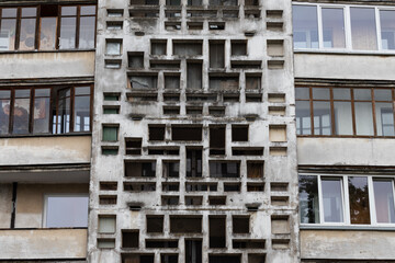 Fragment of one of the serial high-rise apartment buildings.