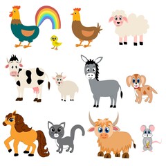 Farm animals set , cartoon vector illustration