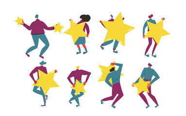 Feedback concept. People with stars in their hands