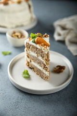 Homemade carrot cake with walnuts