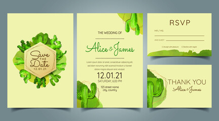 cactus wedding invitation card vector © PEKENBALI