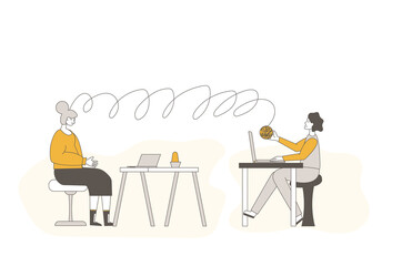 Online stress therapy scene. Color vector flat.