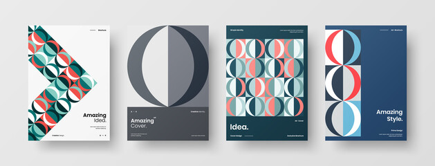 Company identity brochure template collection. Business presentation vector A4 vertical orientation front page mock up set. Corporate report cover abstract geometric illustration design layout bundle.