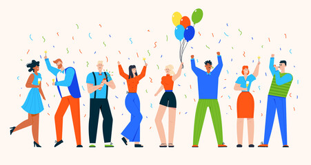 Vector character illustration of people celebrate holiday at party