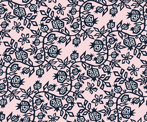 Seamless pattern with wild pomegranate ornamental decorative background. Vector pattern. Print for textile, cloth, wallpaper, scrapbooking