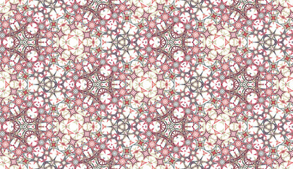 Abstract seamless pattern, background. Colored kaleidoscope on white. Useful as design element for texture and artistic compositions. - 354046322