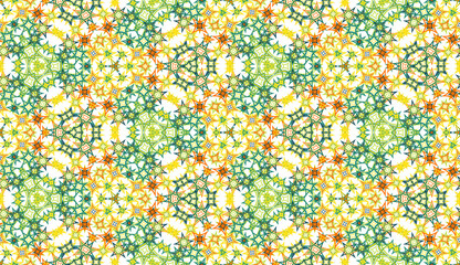 Abstract seamless pattern, background. Colorful kaleidoscope on white. Useful as design element for texture and artistic compositions. - 354046392