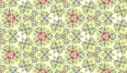 Abstract seamless pattern, background. Colorful kaleidoscope on white. Useful as design element for texture and artistic compositions. - 354046765