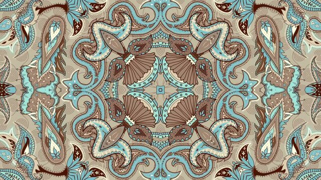 Symmetric abstract psychedelic paisley pattern. Looping footage.