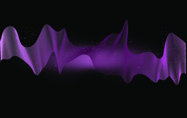 Abstract shiny color blue gold wave design element with glitter effect on a dark background. vector illustration. modern