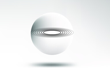 white sphere on a light background with black rings. Vector illustration of a modern minimalism. EPS 10
