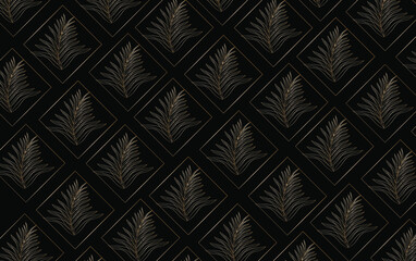 abstract tropical leaves on a black background. Poster, postcard, invitation, flyer, wallpaper. modern golden black. vector illustration. eps 10
