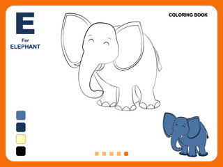 Preschool educational kids painting app game. Color painting practice on elephant shape. Illustration of elephant for coloring. Object color filling practice for kids. Coloring book pages for kids.