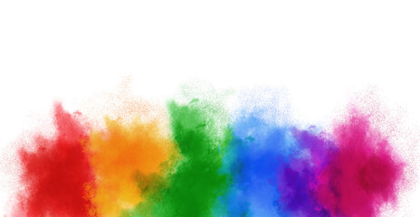 colorful rainbow holi paint color powder explosion on isolated white background, include clipping path