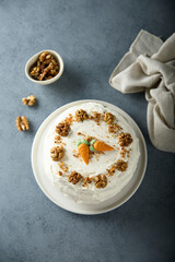 Homemade carrot cake with walnuts