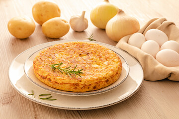 Spanish omelette with potatoes, Spanish cuisine. Tortilla espanola