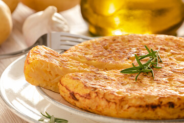 Spanish omelette with potatoes and onion, typical Spanish cuisine.