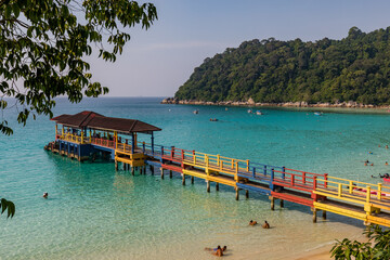 Amazing beach with jetty at tropical islands Perhentian, Malaysia