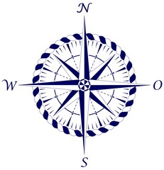 Kompass Rose Vektor mit Nautik seil und deutscher Osten Bezeichnung auf einem isolierten weißen Hintergrund.