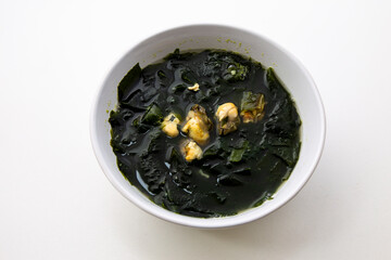 Korean food Seaweed Soup with oyster which is called Miyeok-guk