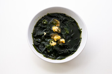 Korean food Seaweed Soup with oyster which is called Miyeok-guk