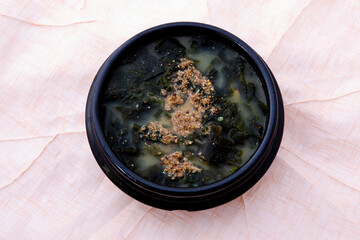 Korean food Seaweed Soup with Perilla which is called Deuikkae Miyeok-guk