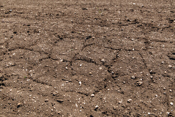 Texture of dried cracked earth because of no rain and drought season.