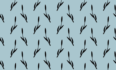 Seamless pattern with hand drawn plant branches. Fabric or textile print template. Floral design element. Spring and summer symbol. Contour otline drawing of simple black twig