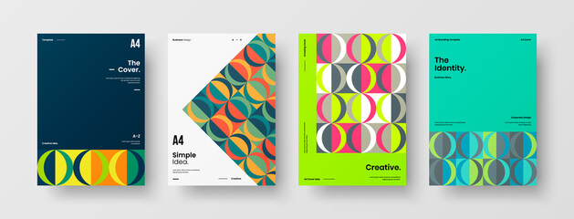 Obraz premium Company identity brochure template collection. Business presentation vector A4 vertical orientation front page mock up set. Corporate report cover abstract geometric illustration design layout bundle.