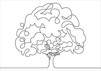Tree logo continuous one line drawing of nature tree vector illustration