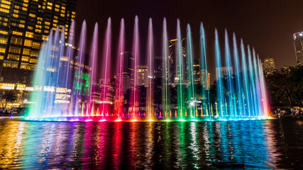 Colourful fountain in the night, Malaysia, Kuala Lumpur 