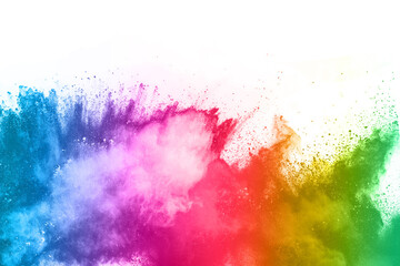Fototapeta premium abstract powder splatted background. Colorful powder explosion on white background. Colored cloud. Colorful dust explode. Paint Holi.