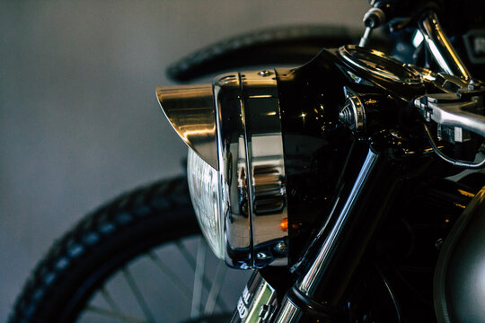 Closeup of a motorcycle parked in the streets of Limassol in Cyprus island
