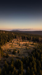 Fototapeta premium Owl Mountains poland - sunset in the mountains - drone highquality - Sudetes