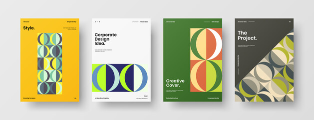 Company identity brochure template collection. Business presentation vector A4 vertical orientation front page mock up set. Corporate report cover abstract geometric illustration design layout bundle.