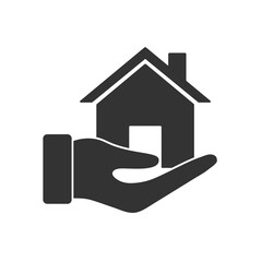 Fototapeta na wymiar Hand holds house. vector icon
