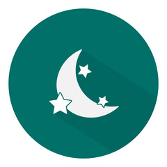 White Moon and stars icon isolated with long shadow. Vector Illustration