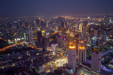 Naklejka premium Aerial view,Skyline of Bangkok, Bangkok, Thailand, Asia
