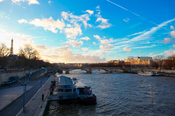 Paris and Seine river in the Evening ,  view of Pont des Invalides in the dusk 
