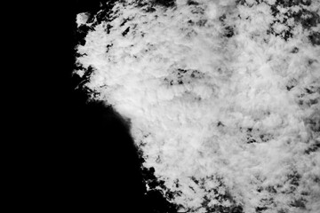 White clouds on isolated black sky. Panorama view background or overlay elements for design projects