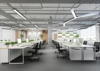 3d rendering business meeting and working room on office building with plant decor