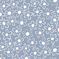 flower patterns: contour of white daisies on a blue background