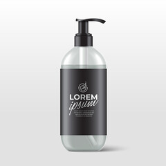 Realistic plastic bottles with pump dispenser for skincare product : shower gel, shampoo, cream or lotion : Vector Illustration